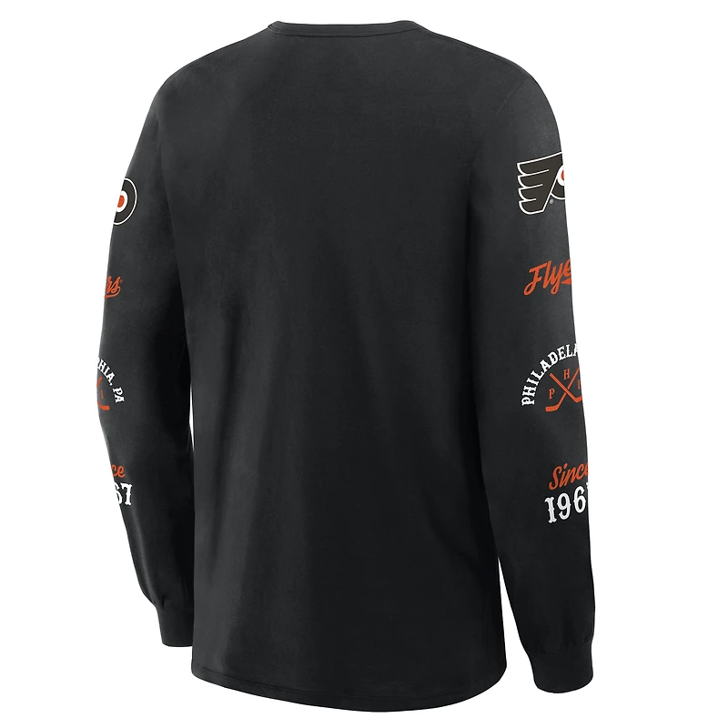 T-shirt à manches longues Fanatics pour homme, noir, avec logo en boîte des Flyers de Philadelphie