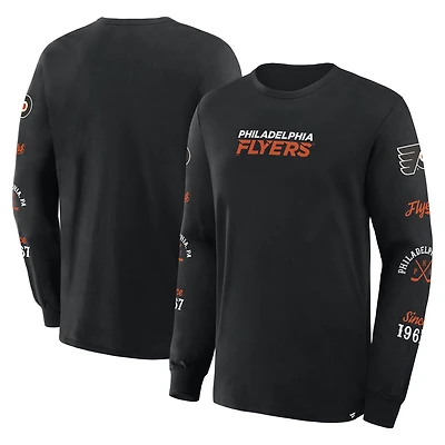 T-shirt à manches longues Fanatics pour homme, noir, avec logo en boîte des Flyers de Philadelphie