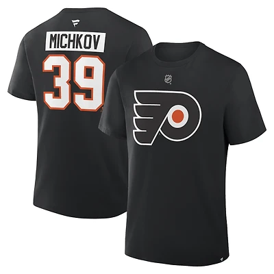 Men's Fanatics Matvei Michkov Black Philadelphia Flyers Authentic Stack Name & Number T-Shirt