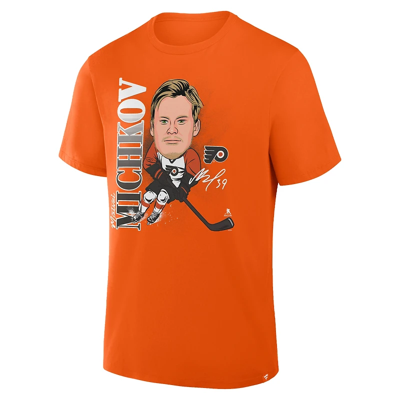 T-shirt orange pour homme Fanatics Matvei Michkov, joueur de caricature des Flyers Philadelphie