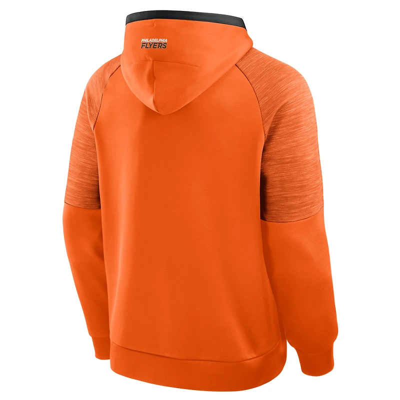 Sweat à capuche raglan orange Fanatics pour homme, modèle Philadelphia Flyers, gardien de but et défenseur.