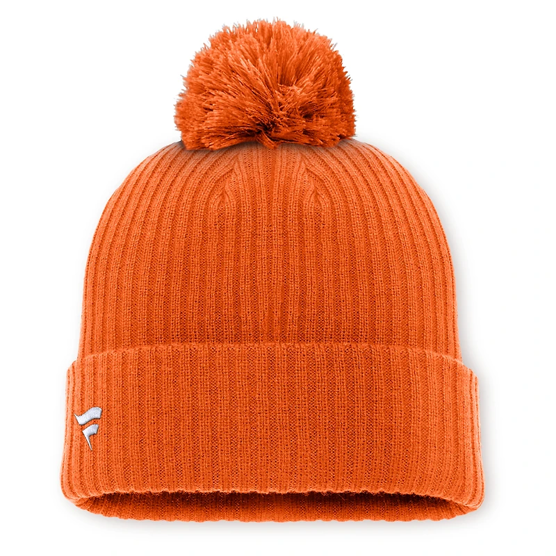 Bonnet en tricot à revers avec logo principal des Flyers de Philadelphie orange Fanatics pour hommes et pompon