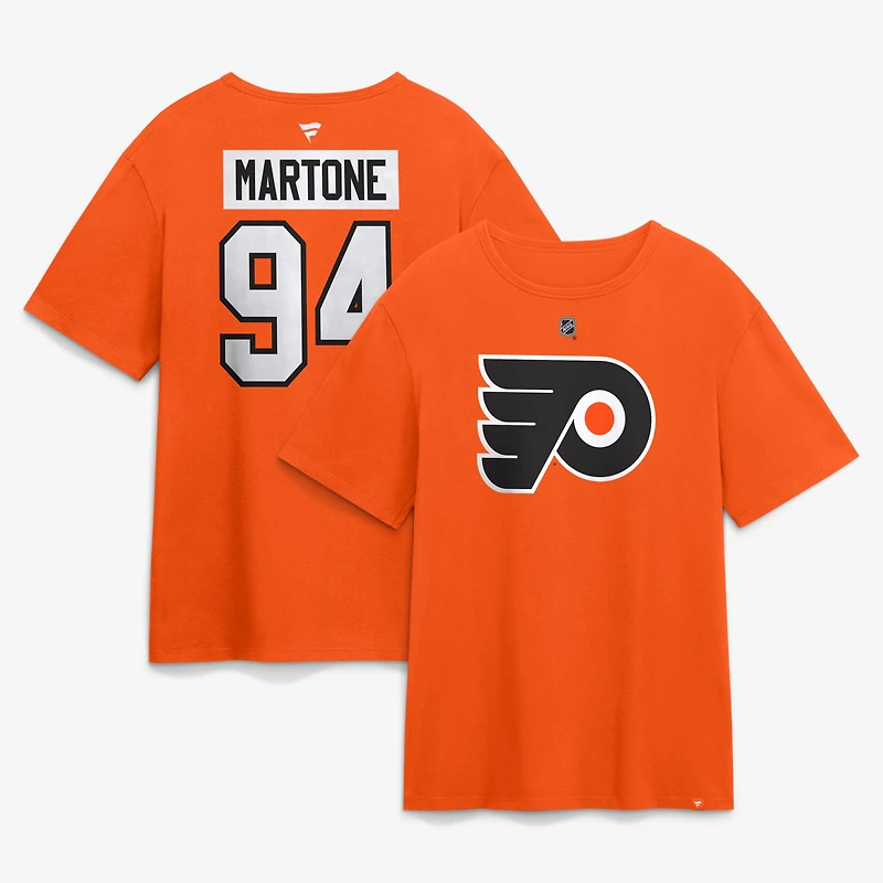 Men's Fanatics Porter Martone Orange Philadelphia Flyers Authentic Stack Name & Number T-Shirt