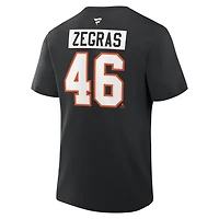 T-shirt authentique Fanatics Trevor Zegras noir des Flyers de Philadelphie avec nom et numéro superposés