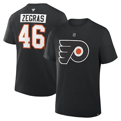 T-shirt authentique Fanatics Trevor Zegras noir des Flyers de Philadelphie avec nom et numéro superposés