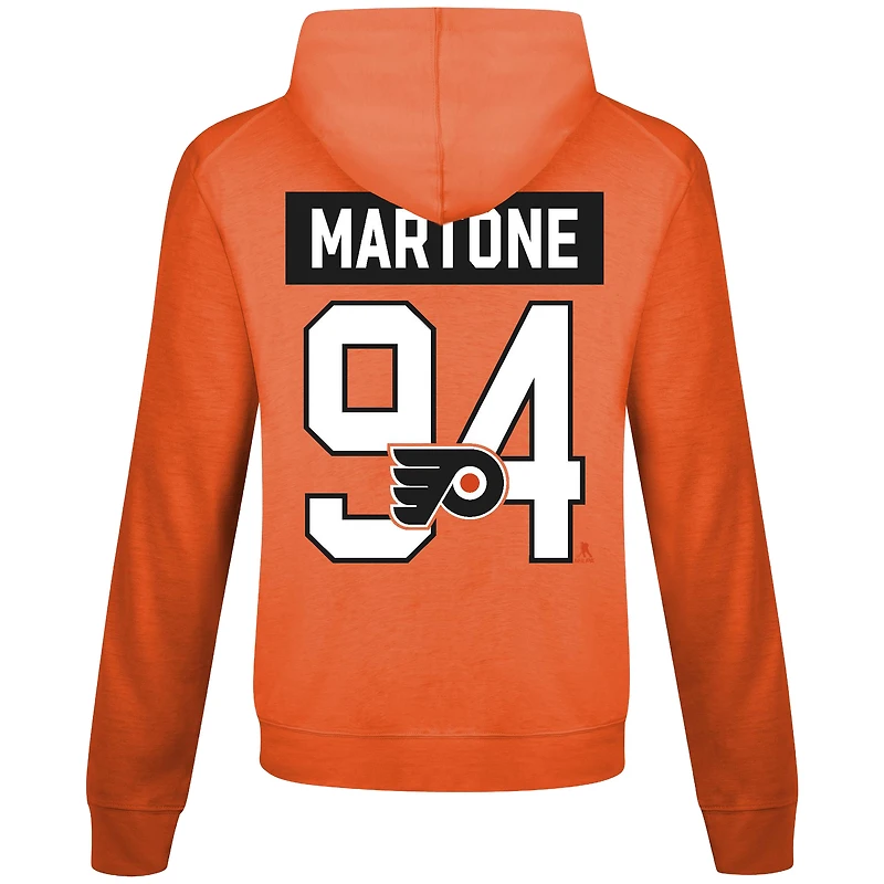 T-shirt à capuche manches longues pour homme Levelwear Porter Martone Orange Philadelphia Flyers Relay avec nom et numéro