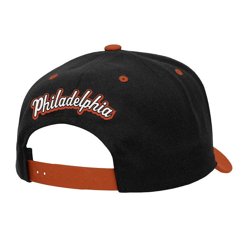 Men's Mitchell & Ness Black/Orange Philadelphia Flyers Backside Script 2-Tone Pro Crown Adjustable Hat