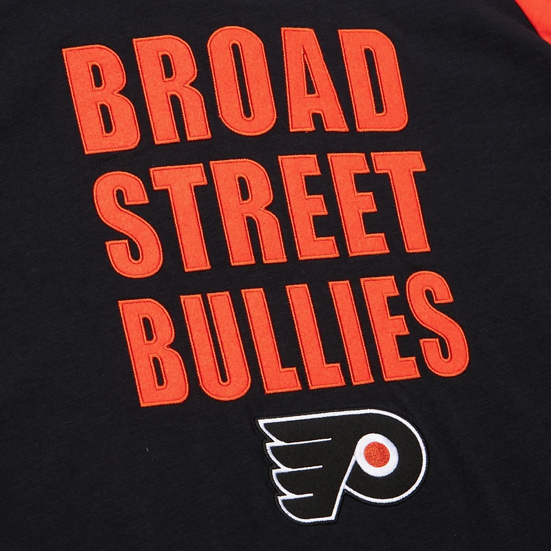 T-shirt à manches longues raglan noir/orange pour homme des Flyers de Philadelphie Mitchell & Ness