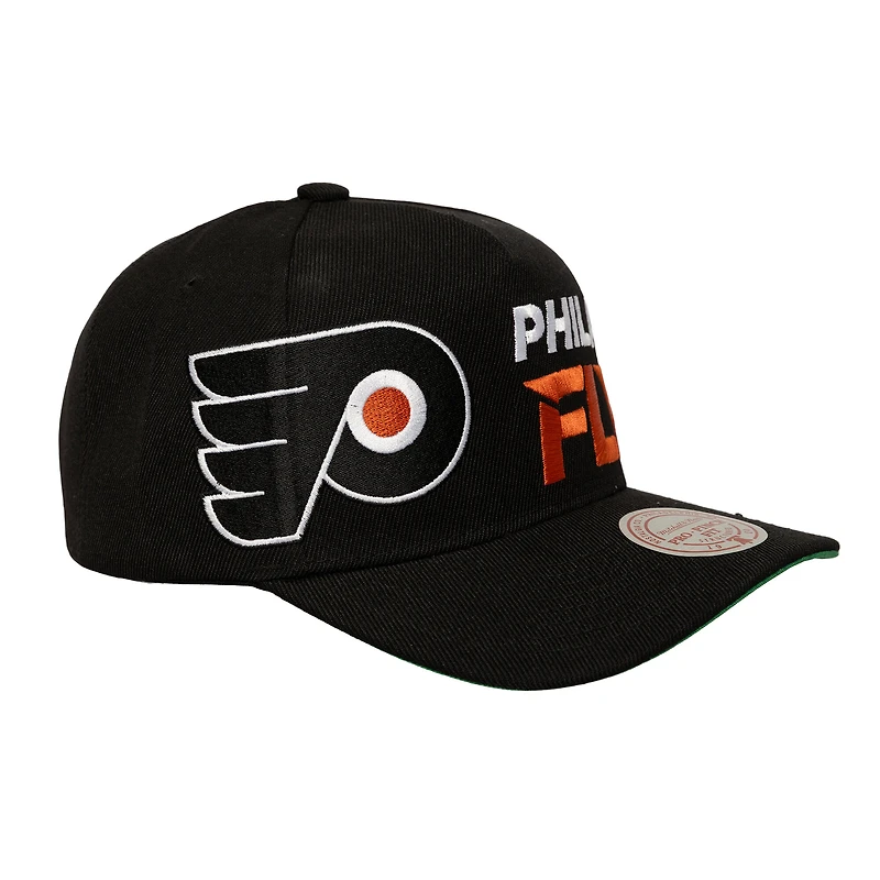 Men's Mitchell & Ness  Black Philadelphia Flyers Busted Logo Wordmark Wrap-Around Pro Pinch Adjustable Hat