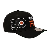 Men's Mitchell & Ness  Black Philadelphia Flyers Busted Logo Wordmark Wrap-Around Pro Pinch Adjustable Hat
