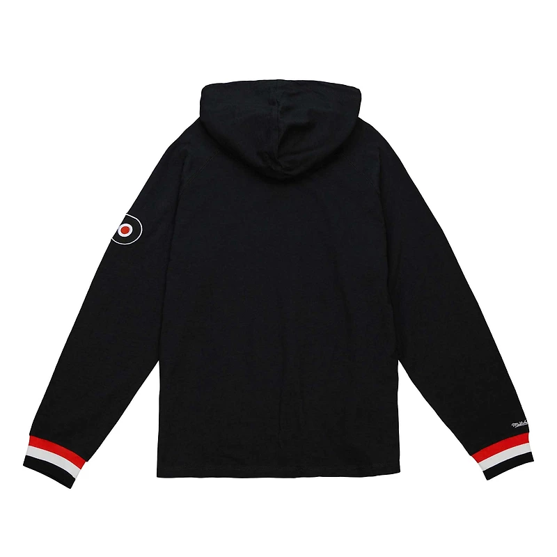 Men's Mitchell & Ness Black Philadelphia Flyers Legendary Slub Hoodie Long Sleeve T-Shirt