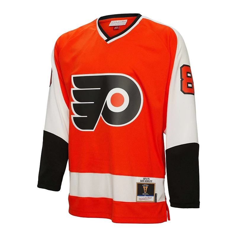 Men's Mitchell & Ness Dave Schultz Orange Philadelphia Flyers  1974/75 Blue Line Player Jersey