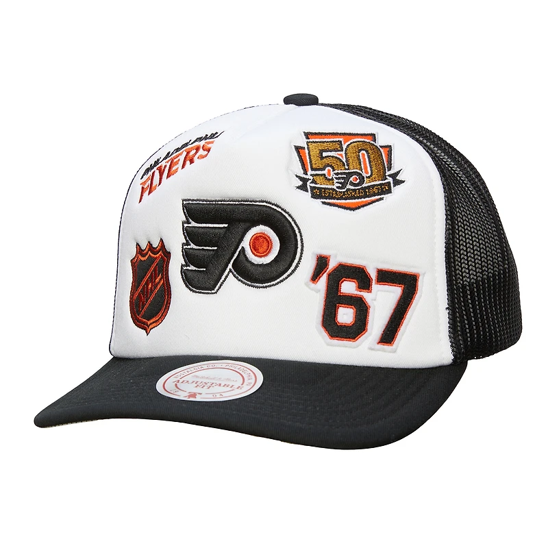 Casquette ajustable blanche/noire pour homme Mitchell & Ness des Flyers de Philadelphie Gridlock Trucker