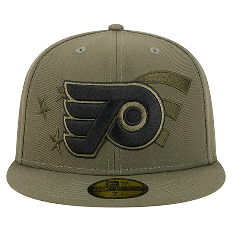 Casquette ajustée 59FIFTY olive pour homme des Flyers de Philadelphie, motif drapeau militaire New Era