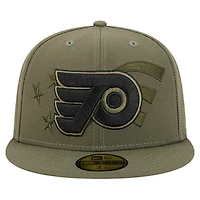 Casquette ajustée 59FIFTY olive pour homme des Flyers de Philadelphie, motif drapeau militaire New Era
