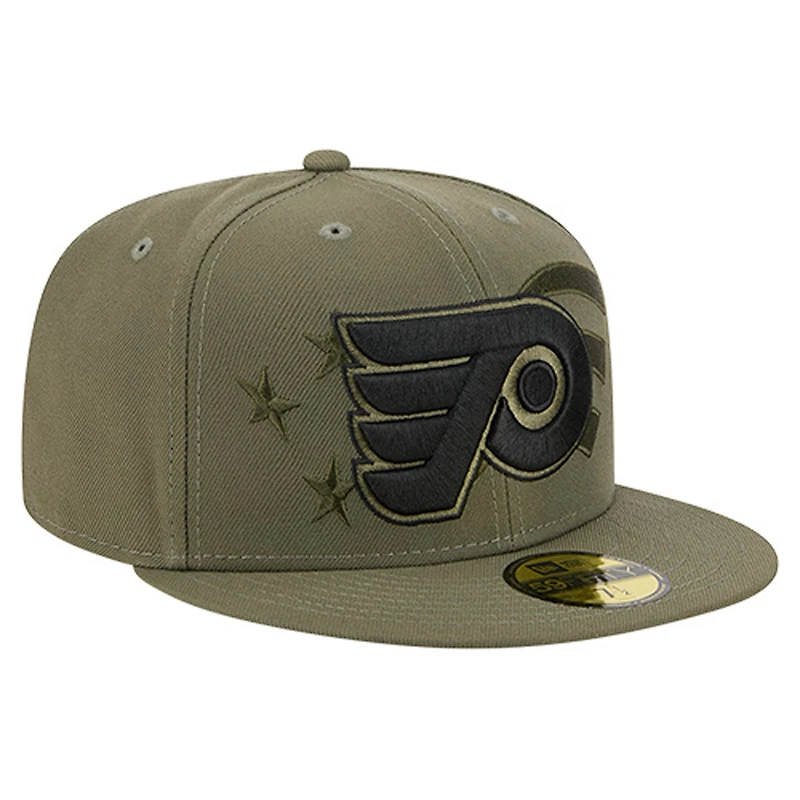Casquette ajustée 59FIFTY olive pour homme des Flyers de Philadelphie, motif drapeau militaire New Era