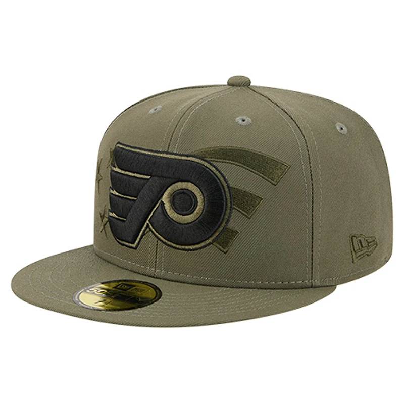 Casquette ajustée 59FIFTY olive pour homme des Flyers de Philadelphie, motif drapeau militaire New Era