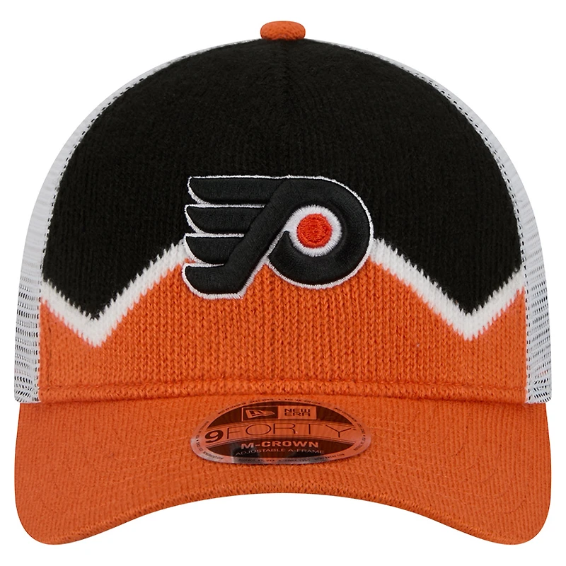 Men's New Era  Orange/Black Philadelphia Flyers Hockey Sock 9FORTY A-Frame M-Crown Adjustable Trucker Hat