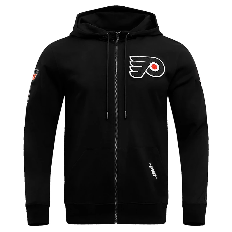 Veste à capuche entièrement zippée en chenille classique Pro Standard noire des Flyers de Philadelphie pour hommes