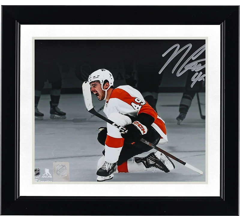 Noah Cates Philadelphia Flyers Autographed 8" x 10" White Jersey Celebrating Spotlight Photograph