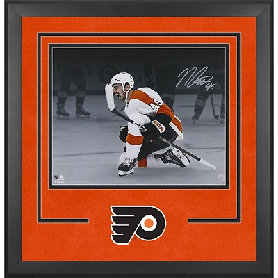 Photographie encadrée de luxe autographiée de Noah Cates, maillot blanc, 40,6 x 50,8 cm, des Flyers de Philadelphie