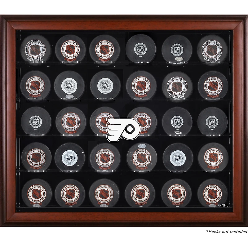 Vitrine de présentation en acajou pour 30 rondelles des Flyers de Philadelphie