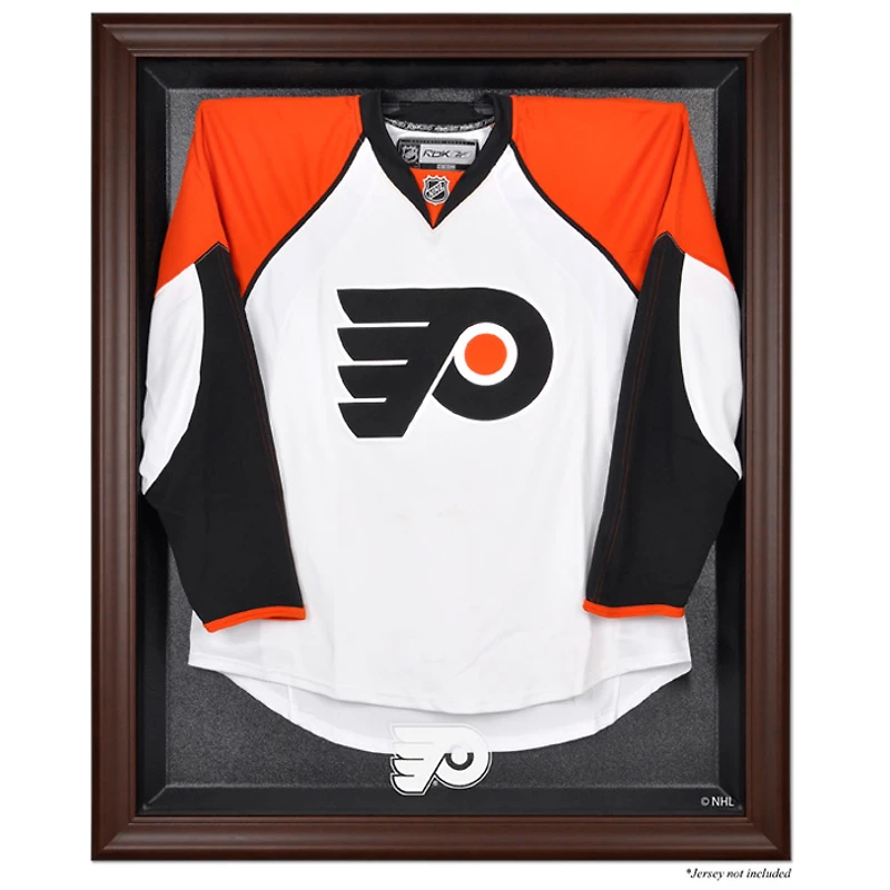 Vitrine de présentation du maillot avec logo encadré marron des Flyers de Philadelphie