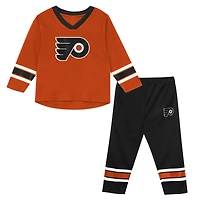 Ensemble t-shirt à manches longues et pantalon Outerstuff orange/noir Philadelphia Flyers Denting the Net pour enfants d'âge préscolaire