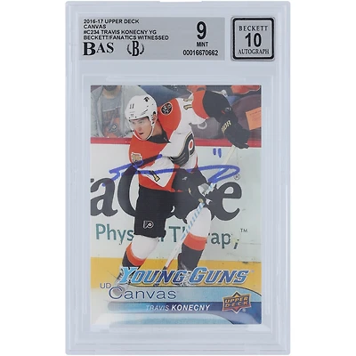 Carte de recrue 9/10 autographiée par Travis Konecny ​​des Flyers de Philadelphie, Upper Deck Series 2 Young Guns 2016-17, #C234, Beckett Fanatics, témoin