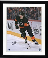 Travis Sanheim Philadelphia Flyers Autographed 16" x 20" Black Alternate Jersey with Puck Photograph