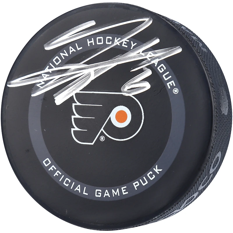 Rondelle de jeu officielle autographiée par Travis Sanheim des Flyers de Philadelphie, modèle 2021