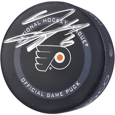 Rondelle de jeu officielle autographiée par Travis Sanheim des Flyers de Philadelphie, modèle 2021