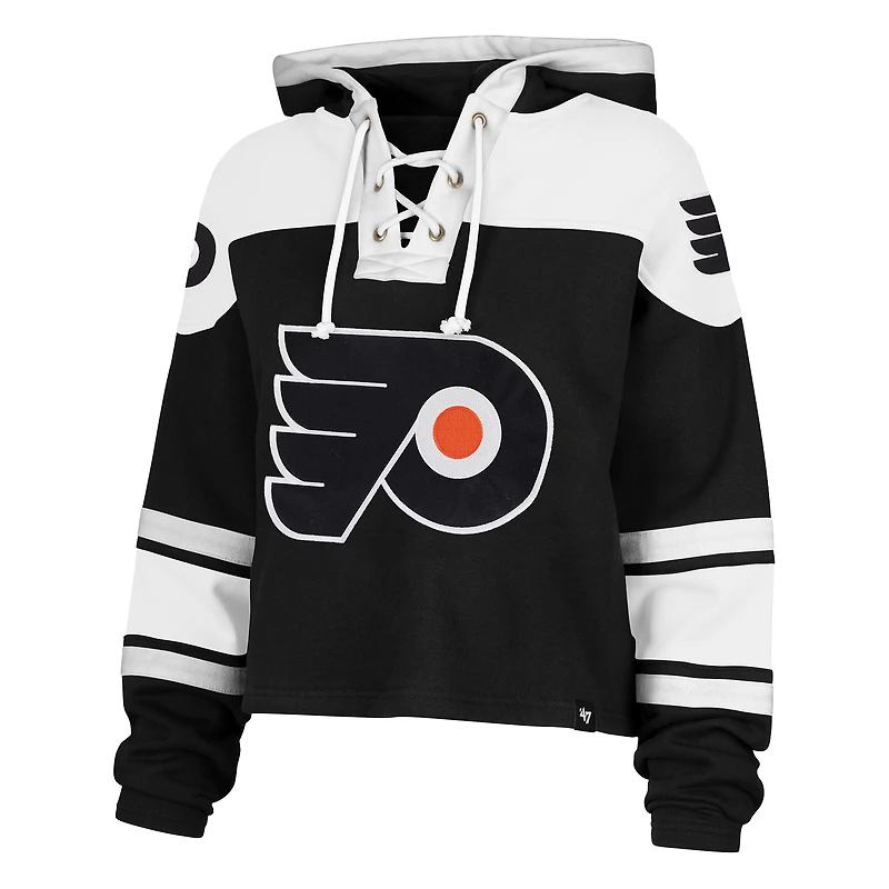 Women's '47  Black Philadelphia Flyers Cropped Lacer Hoodie