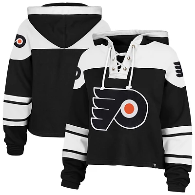 Women's '47  Black Philadelphia Flyers Cropped Lacer Hoodie