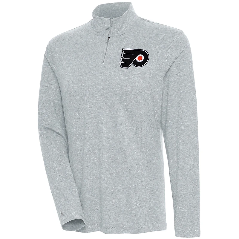 Women's Antigua Heather Gray Philadelphia Flyers Confront Quarter-Zip Pullover Top