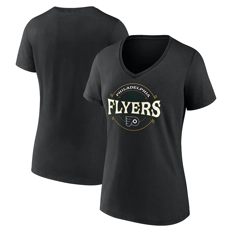 T-shirt noir à col en V porte-bonheur des Flyers de Philadelphie pour femmes