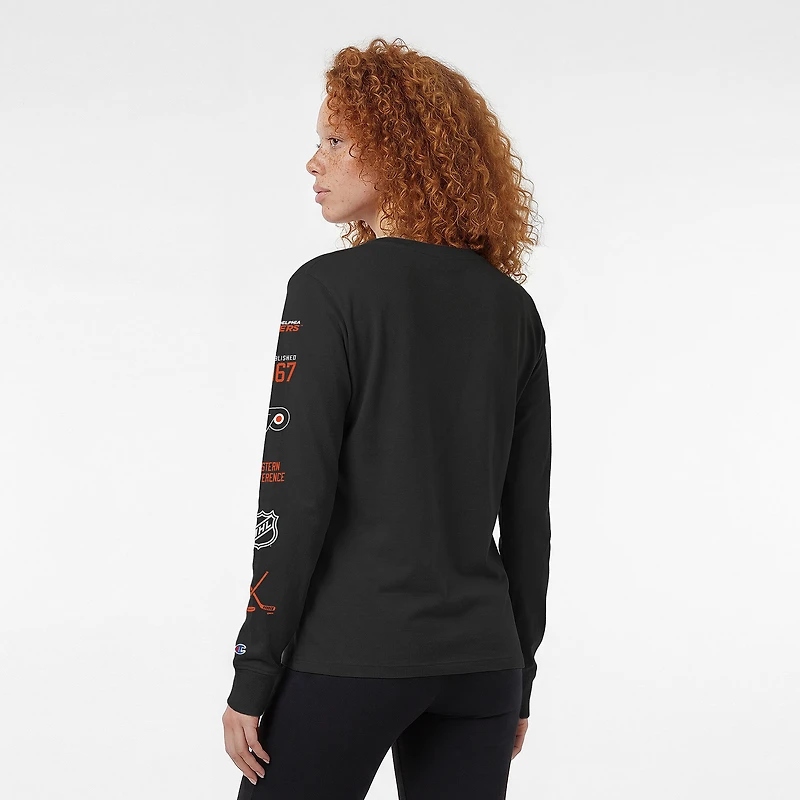 T-shirt à manches longues Champion Black Philadelphia Flyers 2-Hit pour femmes