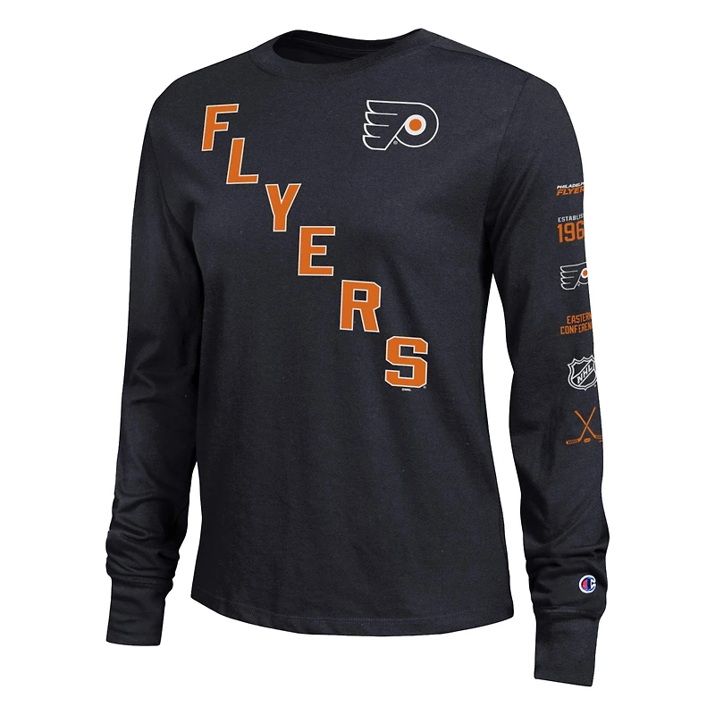 T-shirt à manches longues Champion Black Philadelphia Flyers 2-Hit pour femmes