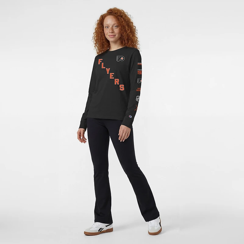 T-shirt à manches longues Champion Black Philadelphia Flyers 2-Hit pour femmes
