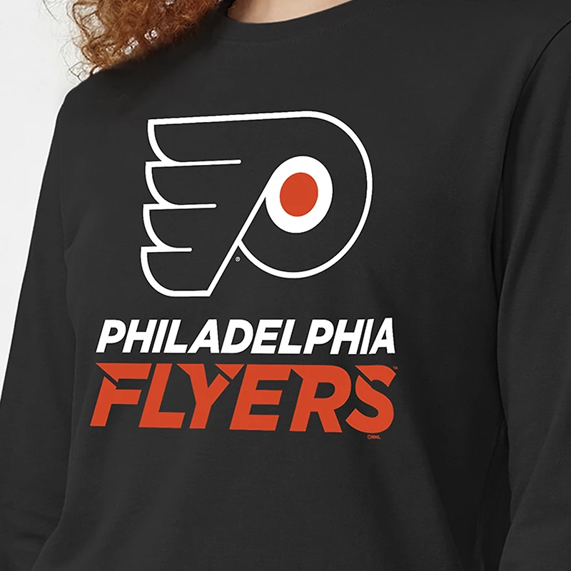 T-shirt à manches longues Champion noir pour femmes, logo Philadelphia Flyers.