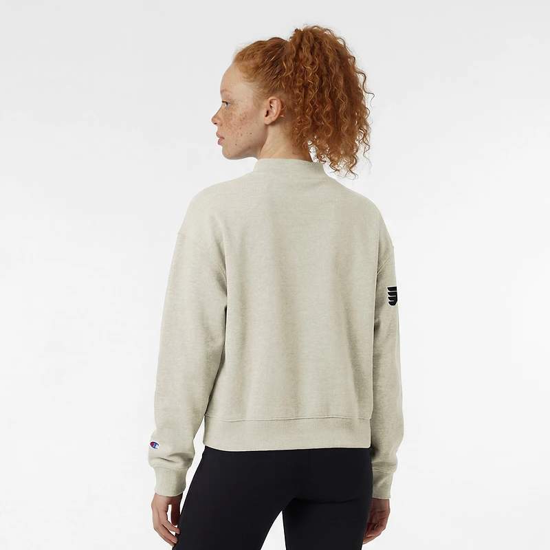 Women's Champion Oatmeal Philadelphia Flyers Collar Script Triumph Fleece Crewneck Sweatshirt