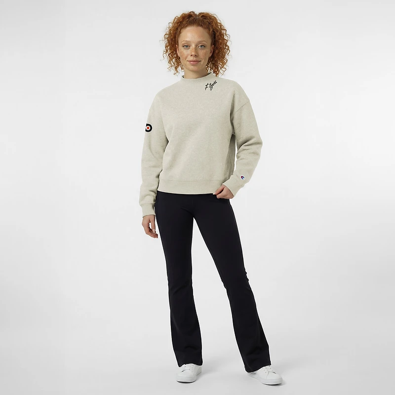 Women's Champion Oatmeal Philadelphia Flyers Collar Script Triumph Fleece Crewneck Sweatshirt