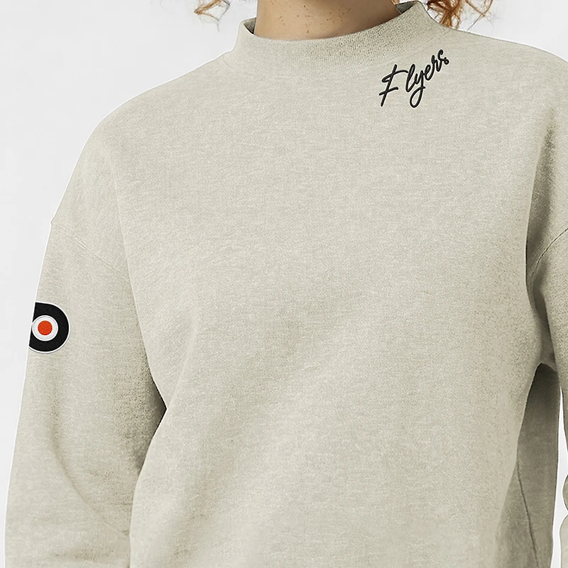 Women's Champion Oatmeal Philadelphia Flyers Collar Script Triumph Fleece Crewneck Sweatshirt