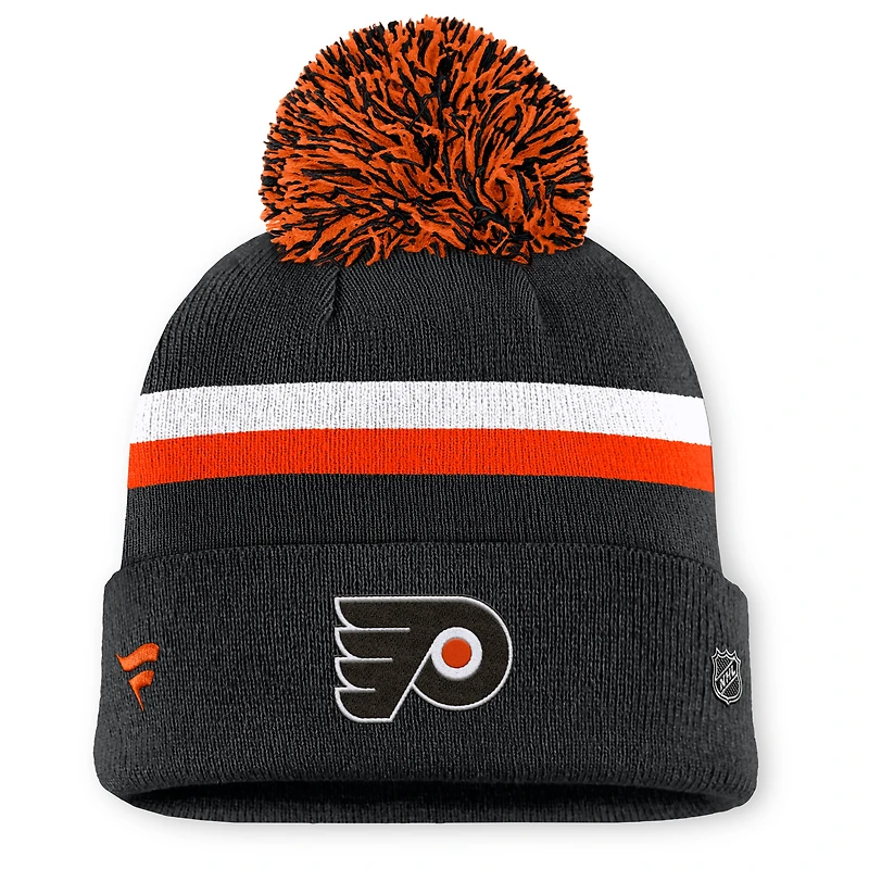 Women's Fanatics Black Philadelphia Flyers Authentic Pro Rink Cuffed Knit Hat with Pom