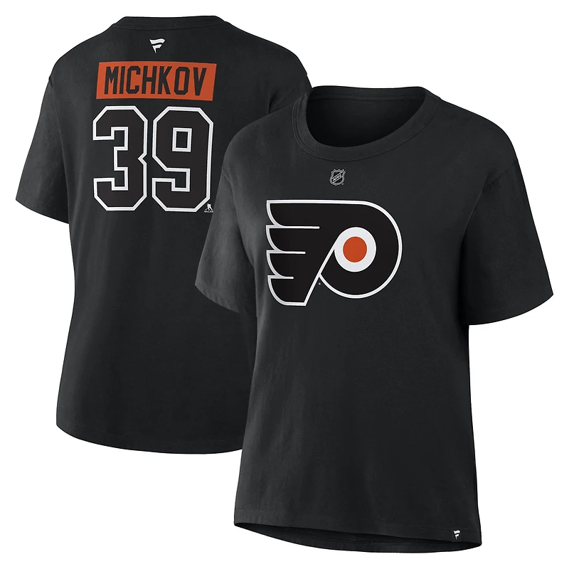 T-shirt noir authentique avec nom et numéro Stack des Flyers de Philadelphie pour femmes, Fanatics Matvei Michkov