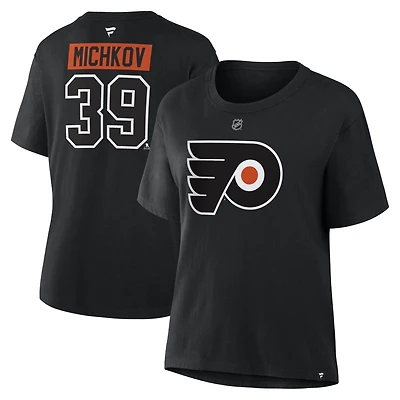 Women's Fanatics Matvei Michkov Black Philadelphia Flyers Authentic Stack Name & Number T-Shirt
