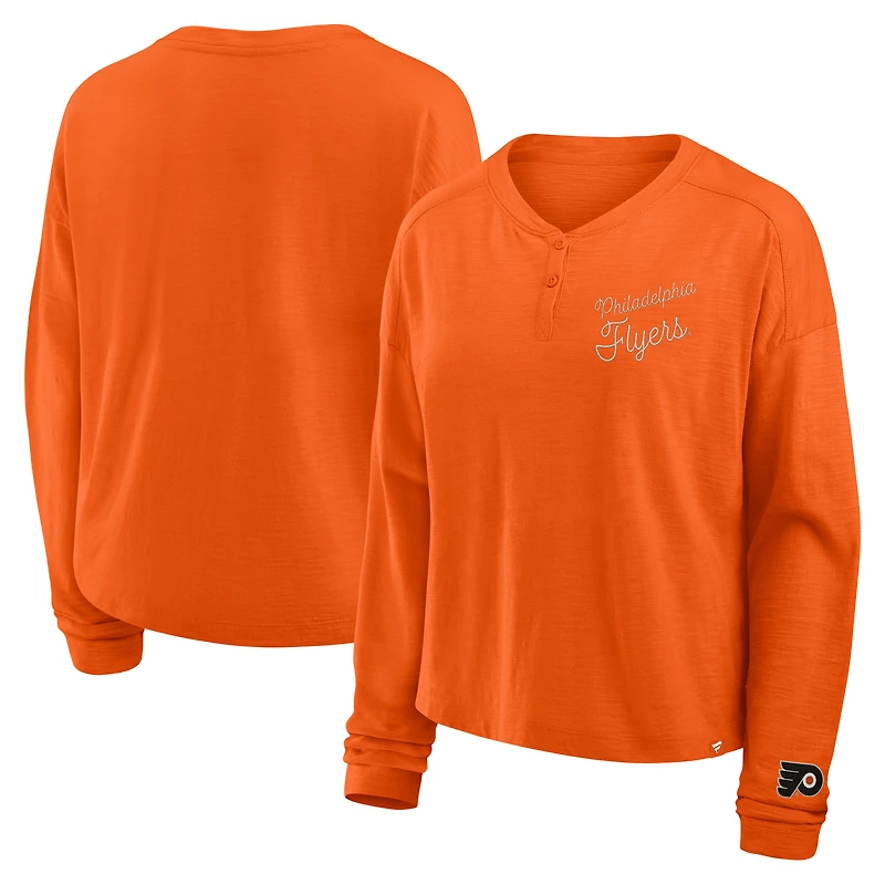 T-shirt Henley surdimensionné à manches longues et col rond pour femme, orange, des Flyers de Philadelphie