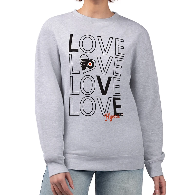 Women's G-III 4Her by Carl Banks Heather Gray Philadelphia Flyers Lots Of Love Team Logo Graphic Pullover Sweatshirt