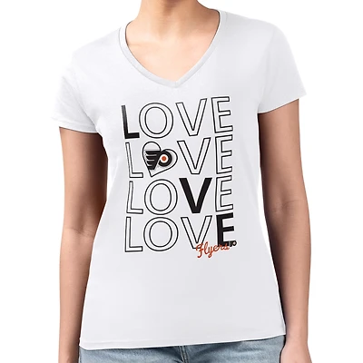 T-shirt G-III 4Her pour femme par Carl Banks, blanc, Philadelphia Flyers, coupe ultra-slim, léger, col en V.