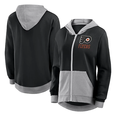 Women's Logo Athletic Black Philadelphia Flyers Hit It French Terry Full-Zip Hoodie